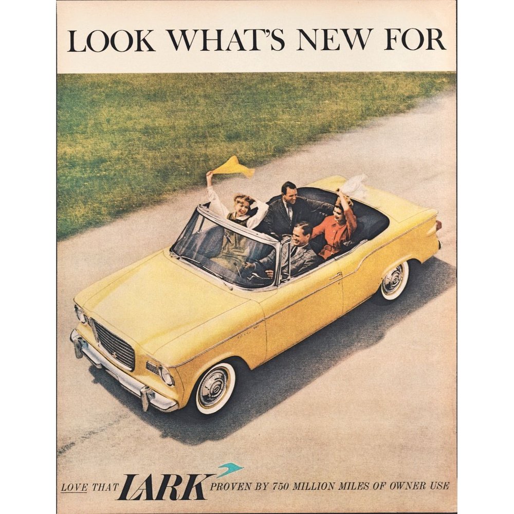 1960 Studebaker Lark Yellow Convertible Green Station Wagon Vintage Print Ad